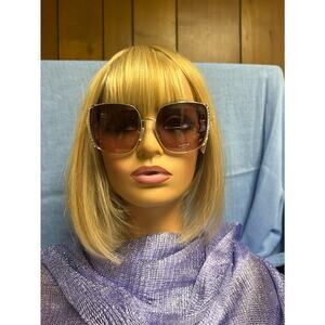 Bebe Designer Square Sunglasses Gold Tone with Crystal Trim